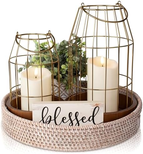 Rustic Farmhouse Lantern Decor Set of 2 - Stylish Decorative Lanterns by KIBAGA