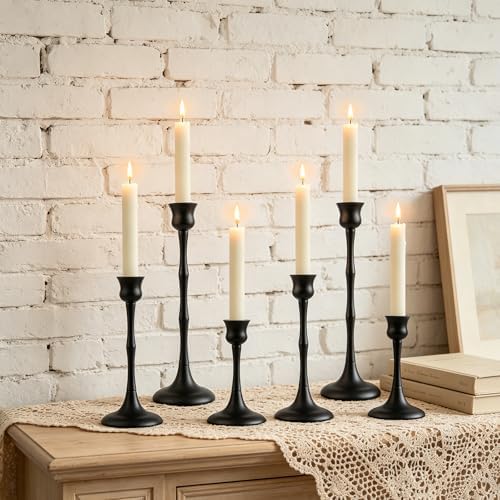 Vintage Metal Candlestick Holders, Set of 6 Black Candle Holders for Candlesticks Antique Taper Candle Stand Candle Sticks Holder for Housewarming Wedding Mantelpiece Table Centerpiece Decor - Image 2