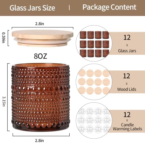 DARJEN 12 Pcs 8oz Glass Candle Jars with Lids, Candle Tins-Amber - Image 2