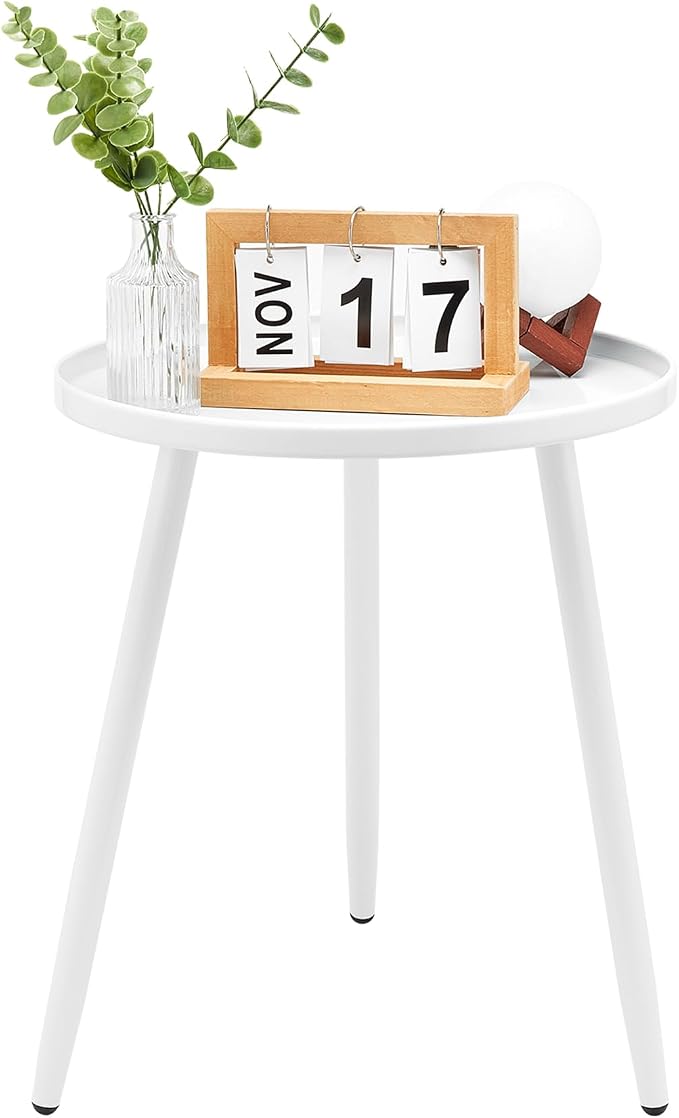 Linpla End/Side Tables - Small Round Accent Table, Metal White Narrow Night Stands with 3 Legs, Ideal for Any Room-Side Tables Living Room, Bedroom, Plant Stand Balcony, Indoor & Outdoor