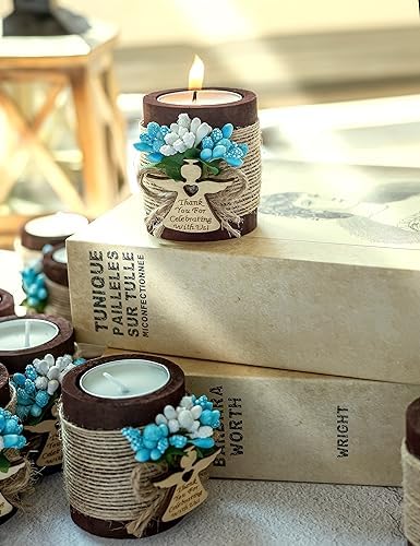 Ju's Favors Wooden Candle Holders Set of 10 for Baptism Favors for Guests, Christening Party Favors. (Dark brown - blue) - Image 5