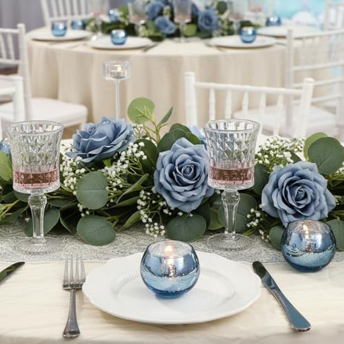 12 Pcs Blue Votive Candle Holders- Blue Centerpieces for Tables, Round Mercury Glass Candle Holder for Bridal Shower Decorations, Wedding Decor - Image 4