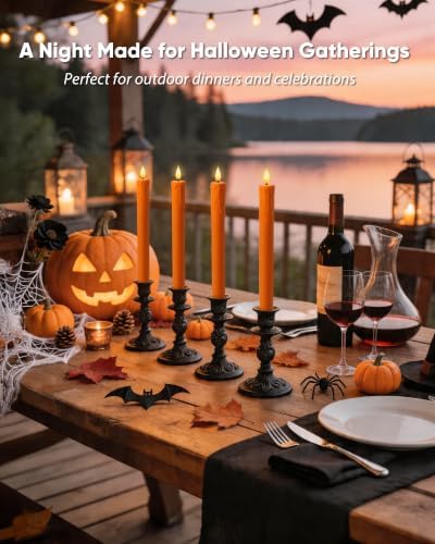 Homemory Orange Flameless Taper Candles with Remote Timer, 9.6 Inch Real Wax Battery Operated Candlesticks, Flickering Warmer Light Led Tapered Candle 6 Pack for Halloween Home Decor - Image 2