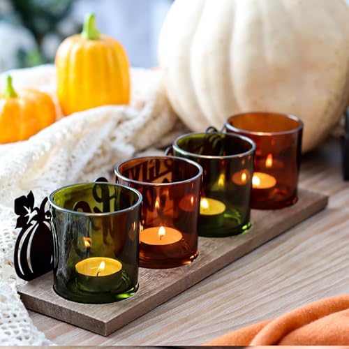 Thanksgiving Centerpieces Glass Tealight Votive Candle Holder Include 1 Candle Tray & 4 Candle Holders Fall Thanksgiving Table Decorations Indoor - Image 4