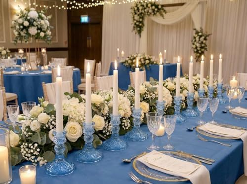 Glass Candle Holder Set of 12, Blue Taper Candle Holders Bulk - Image 4