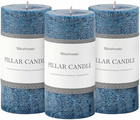 3x6 Inch Dark Blue Pillar Candles Set of 3 - Hand-Poured Unscented Candles, Long Clean Burning, Navy Blue Candle, Smokeless Dripless Candle for Dinner Table, Wedding, Home, Rustic Decor by MiraScents