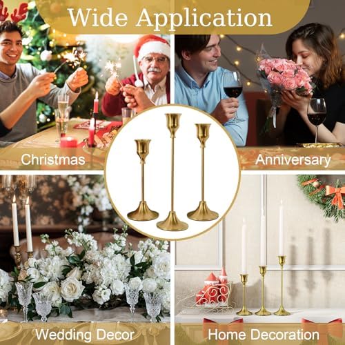 NLBTW Brass Gold Candlestick Holders, Metal Taper Candle Holder, Set of 3 - Image 6