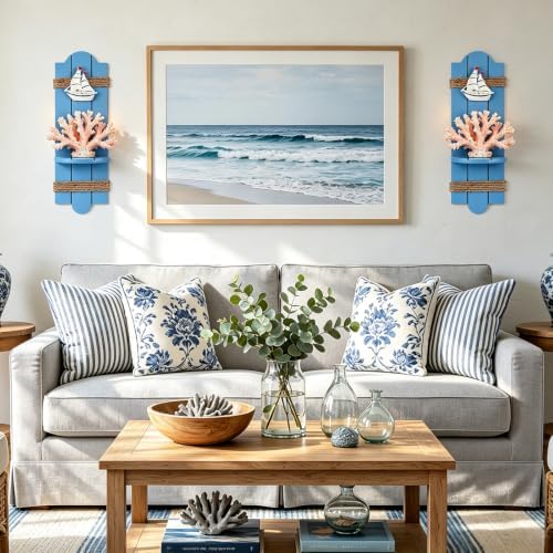 DETENE Wooden Wall Candle Holder 2 Pack, Nautical Beach Wall Sconce Decor - Image 5