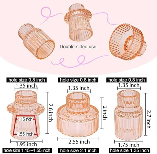 Glass Candlestick Holders, Taper Candle Holders,Set of 3,Orange Pink - Image 2