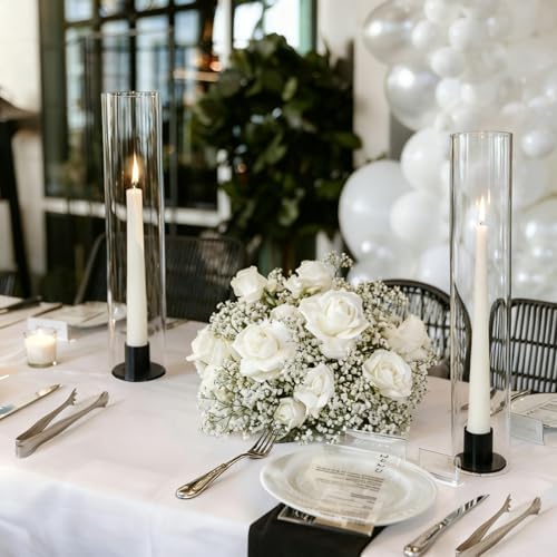 Vixdonos Glass Hurricane Candle Holder with Metal Candle Stand Set of 6 Modern Taper Candlestick Holders 11.8 inch Tall Candleholder for Wedding Party Table Centerpiece Outdoor - Image 5