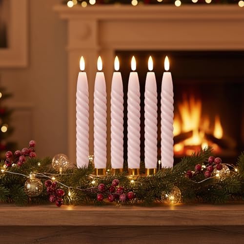 Pink Flameless Taper Candles Flickering with Remote Timer - Image 3