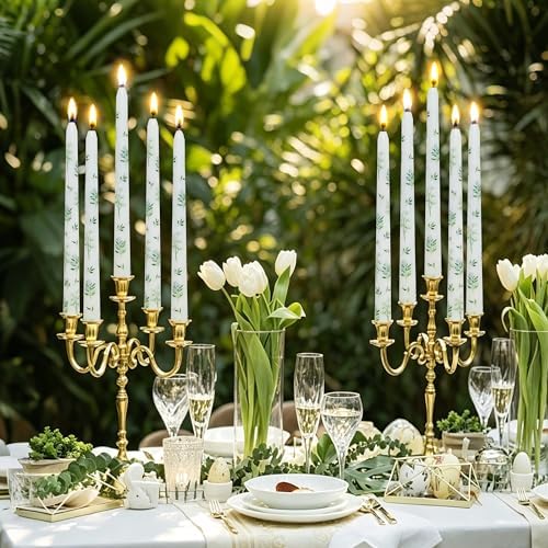 Pretty White Rose Taper Candle Sticks - 10 inch Printed Smokeless and Candlesticks Unscented Party Gift Holiday Dinner Wedding Table Decorations Set of 2 - Image 3