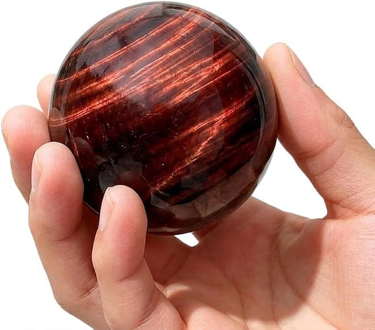 2-2.4 inch Natural Red Tiger Eye Crystal Ball with Stand, Hand Polished Quartz Massage Sphere, Reiki Healing Gemstone Ball, Feng Shui Room Desktop Decorative Rock Ball, Ornament Gift