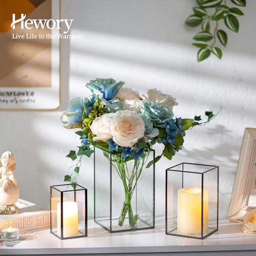 Hewory Glass Hurricane Candle Holder, 6Pcs Black Rectangle Flower Holders - Image 4