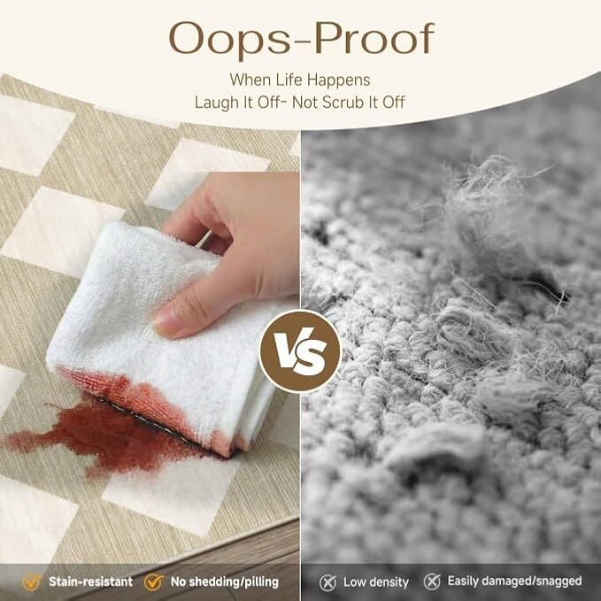 2x8 Washable Runner Rug Kitchen Beige Non Slip Checkered Carpet | Soft, Low Pile, Easy Clean, Diamond Pattern for Hallway, Entryway, Laundry Room, Bathroom, Modern Neutral Decor