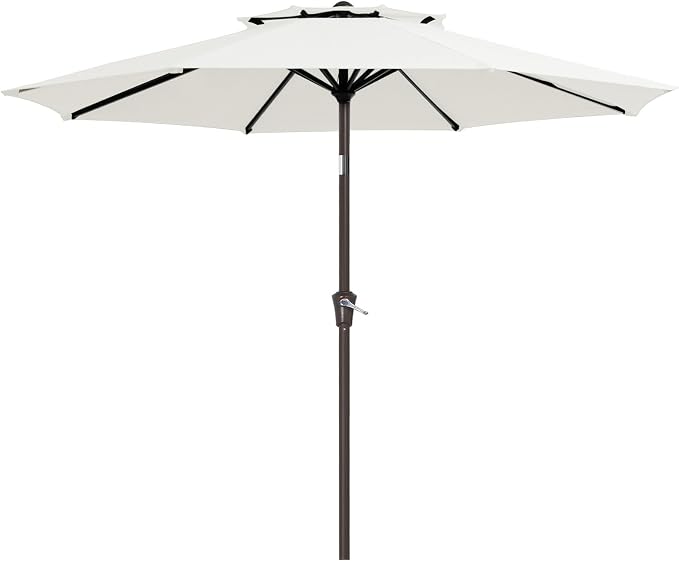 JEAREY 9' 2-Tiers Patio Umbrellas Outdoor Table Market Umbrella w/Push Button Tilt/Crank, 8 Sturdy Ribs, UV Protection Waterproof Sunproof(Cream White)