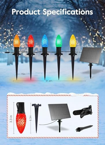 Brightown Solar C9 LED Christmas Lights - 50Ft, 40 Faceted Bulbs, Waterproof Multicolor Pathway Light for Outdoor House Decorations - Image 5