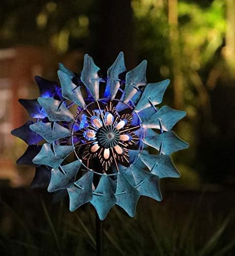 Solar Wind Spinner 75in Azure 360°Spin LED Crackle Glass Globe Garden Decor | 8H Working Color Changing Adjustable Height Upgraded 1.6cm Sturdy Metal Tool-Free Weatherproof Gift-Ready Color Box Packaging