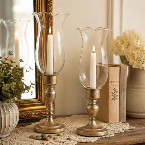 Volens Set of 2 Hurricane Glass Candle Holders with Iron Base & Glass Dome by VolensLightUpYourLife