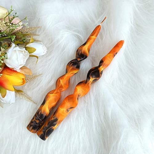 Print Swirl Candlesticks Spiral Candle - Set of 2 Flame Taper Candle Handmade Twisted Candles 10 Inch Long Candle Sticks Brown Tapered Candles for Home Holiday Wedding,1D2T-FLM - Image 6