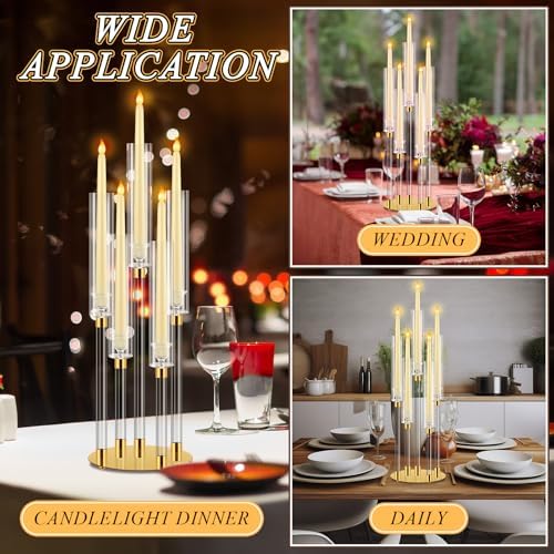 Barydat 4 Pcs Acrylic Candelabra Centerpieces Candle Holder Crystal 5 Arm Candlesticks Holder with Acrylic Shade Pillar Taper Candlestick for Wedding Dinner Party Fit 0.87" LED Candle(Gold,2 Pcs) - Image 7