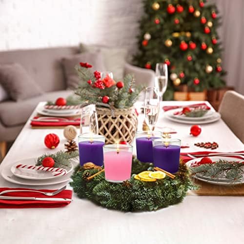 12 Packs Advent Candles with Clear Glass Holder, 9 Purple and 3 Pink Votive Candles, Unscented Seasonal Celebration Candles for Christmas Table Decoration, 1.8oz, KFUS-12VOT-ZIFEN - Image 2