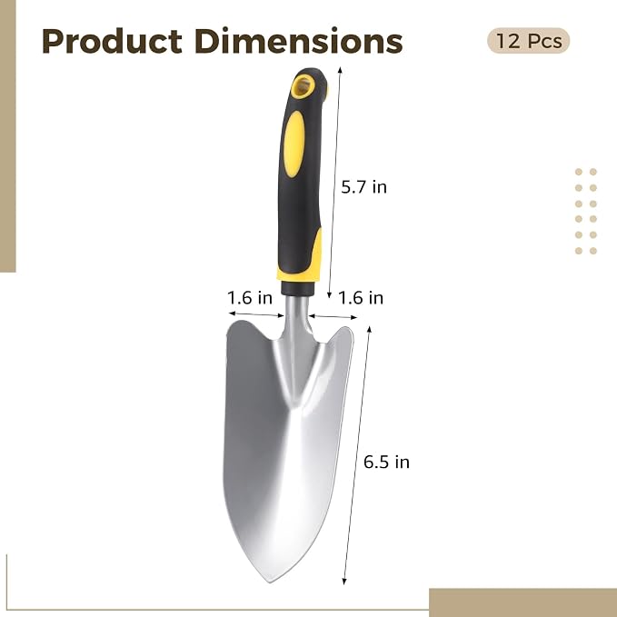 12 Pcs Stainless Steel Gardening Trowel Set, Heavy Duty Metal Trowel Garden Tool Small Shovels for Digging with Non-Slip Handle for Lawn Yard Farm Home Shop Planting