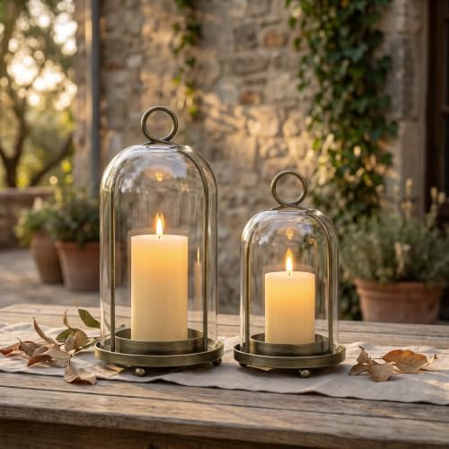 Glass Hurricane Candle Holder Decorative Candle Lantern Antique Pewter - Image 7