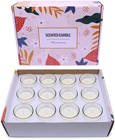 Set of 12 White Votive Candles Clear Glass Filled Unscented Soy Wax Candle for Home Décor Spa Weddings Birthday Holidays Party and DIY - Image 2