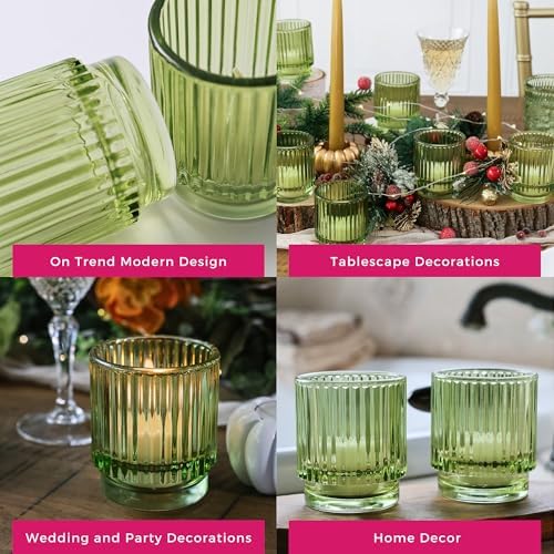 Kate Aspen Vintage Ribbed Glass Candle Holder Decor, Green Votive Candle Holders for Holiday Table Decor, Tealight Candles Holder Glass (Set of 6), Dinning & Christmas Table Decoration Tablescape - Image 5