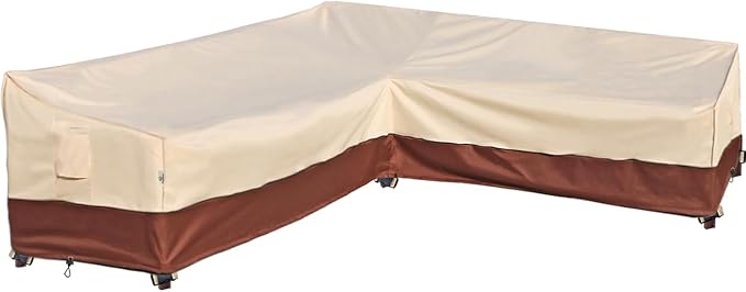 Outdoor Sectional Cover-L-Shaped Patio Furniture Covers Waterproof Rip-Stop Anti-UV 600D Heavy Duty Outdoor Couch Sofa Cover with 3 Air Vents, 110''L (85''L) 32''D 31''H