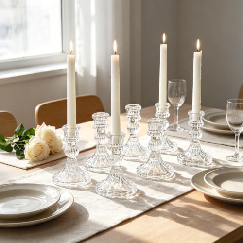 6 Pack Glass Taper Candlestick Holders, Clear Candlestick Holders, 4" H Stripe Crystal Candle Holders Decorative Candle Stand Centerpiece for Wedding, Festival, Dinning Party Table Decor - Image 5