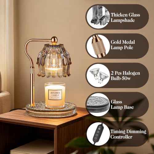 Candle Warmer Lamp with Timer Dimmer, Wax Melts Glass Lamp for Gift, Grey - Image 6