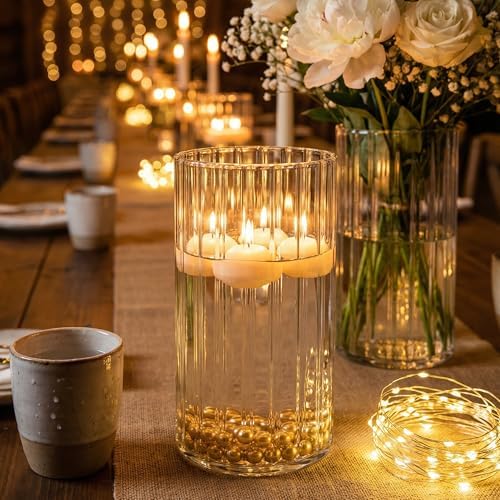 12pcs Stripe Glass Cylinder Vases for Centerpieces, 6 Inch Tall Flower Vase for Wedding Decorations, Hurricane Vases Floating Candle Holder for Table Centerpiece Wedding Home Décor - Image 4