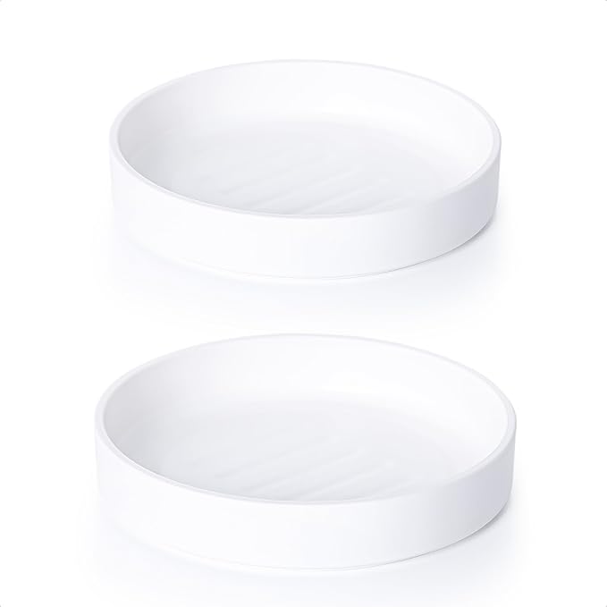 Phoenix Vine 8 Inch Plastic Plant Saucer Water Drip Tray, Heavy Sturdy Round Plant Drainage Tray for Indoors Outdoor, Set of 2, Matte White, 21-TY-8W-2