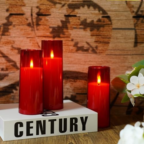 kakoya Flickering Flameless Candles Battery Operated with Remote and 2/4/6/8 H Timer Plexiglass Led Pillar Candles Pack of 9 (D2.3 xH5.5 6.5" 7.5") with Realistic 3D Wick Candles for Home Decor(Red) - Image 6