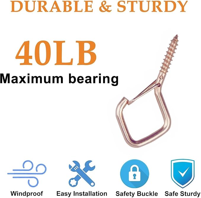 32-Pack Heavy-Duty Rose Gold Screw Eye Hooks with Safety Clips | Metal Ceiling Hooks for Hanging Plants, Wind Chimes, Bird Feeders & Indoor/Outdoor Lights