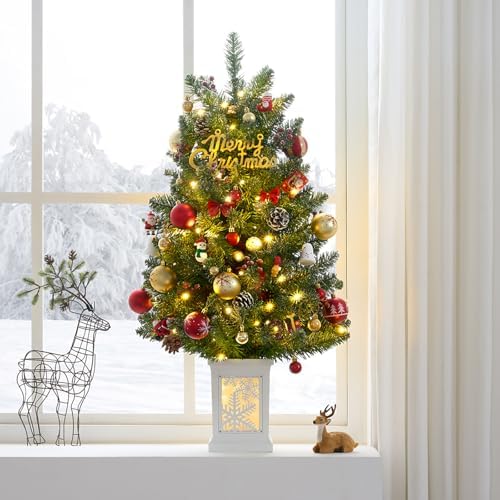 3 Ft Pre-Lit Christmas Tree, Artificial Christmas Tree with 78 Led Lights,8-Mode Battery Box,Timer Battery,Red Berry,Christmas Decoration for Home, Office,Fireside,Easy Installation by iphlitlvz