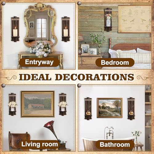 Alphatool Handmade Wooden Candle Sconces Set of 2 Farmhouse Wall Decor - Image 5