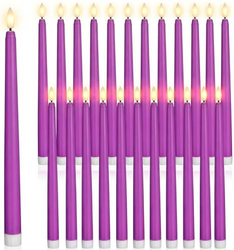 Macarrie 24 Packs Flameless Taper Candles Battery Operated Fake 11 Inch Long Candle Light LED Flameless Candlesticks Flickering Tapered for Wedding, Halloween, Christmas(Purple) by Macarrie
