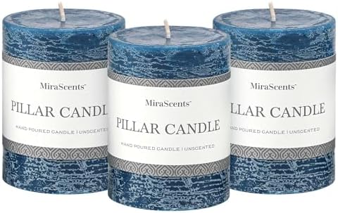 3x4 Inch Dark Blue Pillar Candles Set of 3 - Hand-Poured Unscented Candles, Long Clean Burning, Navy Blue Candle, Smokeless Dripless Candle for Dinner Table, Wedding, Home, Rustic Decor by MiraScents