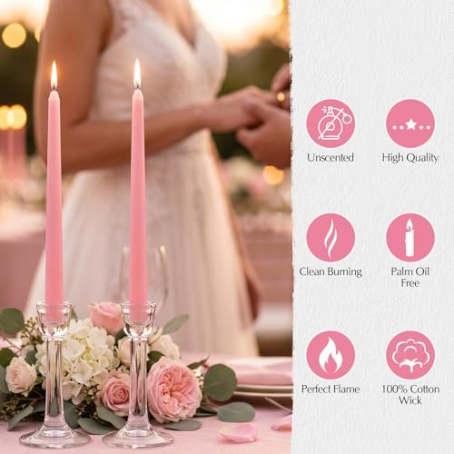 Hausware 36 Pack Taper Candles, 8 Hour Burn Time,Unscented Dripless and Smokeless, 10 inch Elegant Premium Quality Dinner Candle for Home Décor, Restaurant, Wedding, Party Candlesticks (Pink) - Image 3