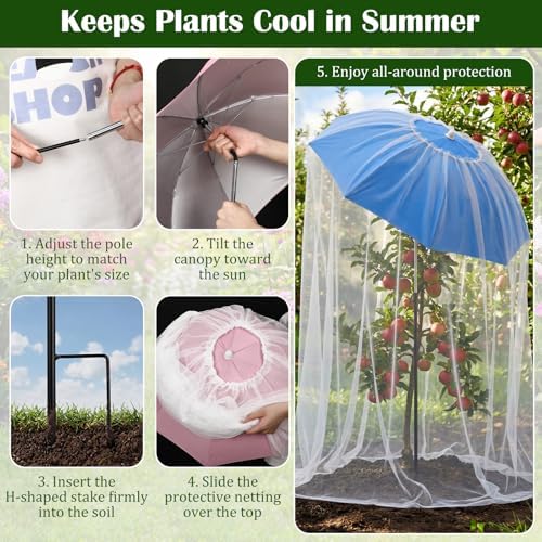 3 Pack 23.6 Inch Mesh Plant Umbrellas, Pop Up Garden Crop Cage with Fine Netting for Bird and Insect Protection, Garden Sun Shade for Veggies and Flowers - Image 6