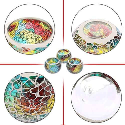 OwnMy 3PCS Mosaic Glass Tea Light Holders Round Bowl Votive Candle Holders - Image 4