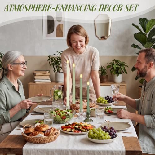 Rossesay 24 Pcs Flameless LED Taper Candles Battery Operated Candle 8.5", 9.65", 10.8", 12.8" Flameless Candlesticks Flickering for Christmas Church Wedding Indoor Decoration(Classic, Green Series) - Image 3