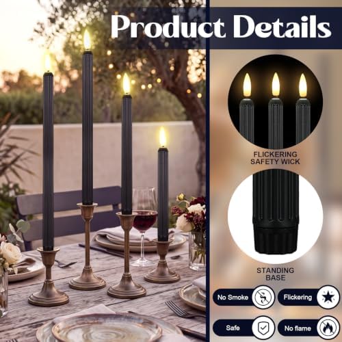 Rossesay 24 Pcs Flameless LED Taper Candles Battery Operated Candle 8.5", 9.65", 10.8", 12.8" Flameless Candlesticks Flickering for Christmas Church Wedding Indoor Decoration(Roman Column, Black) - Image 5