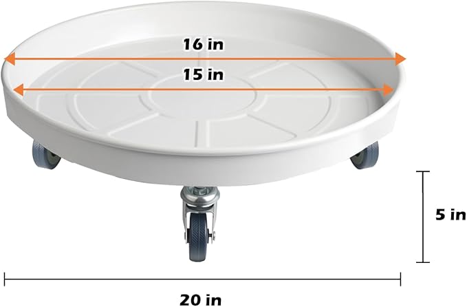 16 Inch Heavy Duty Plant Stand on Wheels, Round Plant Caddy with Wheels for Indoor & Outdoor Use, Metal Rolling Tray for Potted and Small Furniture (White 2Pcs)