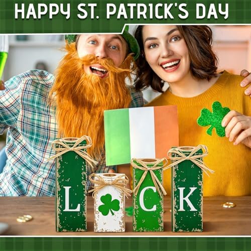 MTLEE 4 Pcs Wooden Tealight Holders, Irish Style Valentine Table Decor - Image 2