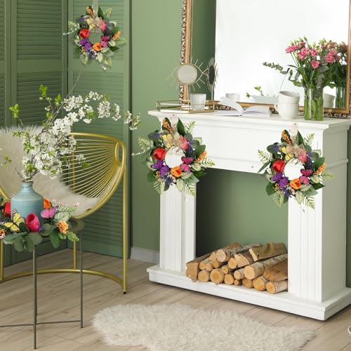 6 PCS Spring Lavender Tulips Candle Rings Wreaths Artificial Floral Pillar Candle Holder Wreaths with Butterfly Mini Spring Summer Candle Rings for Table Centerpiece Home Farmhouse Cabinet Porch Decor - Image 5