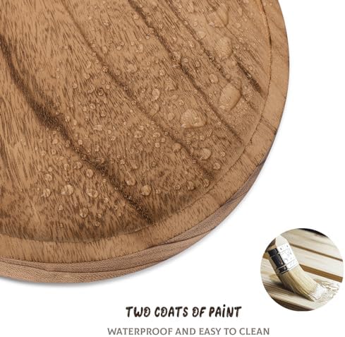 Round Decorative Tray Wood Bathroom Counter Organizer Farmhouse Kitchen Decor Wooden Riser for Soap Dish, Perfume, Candle, Sponge, 11" - Brown - Image 5